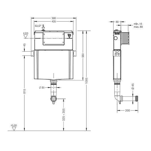 Смывной бачок скрытого монтажа Artceram Overview для унитаза ширина 700100