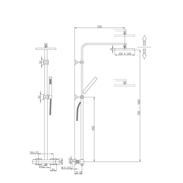 Paini Душевая система Dax-R 200x200 с термостатом, хром (CR)
