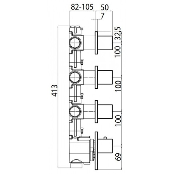 Встраиваемая часть Bossini Z030202000 для термостата для ванны и душа на 3 потребителя с 3 вентилями