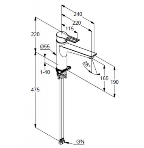 KLUDI MIX однорычажный смеситель для кухни, для безнапорных водонагревателей, полый рычаг, арт. 329050562