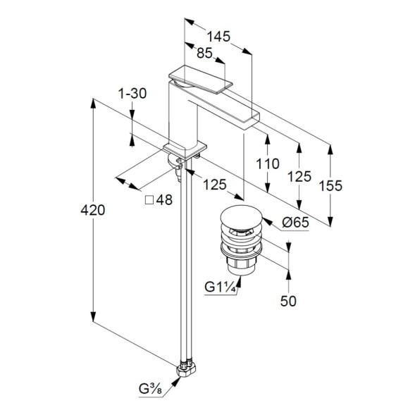 Смеситель KLUDI DECUS 54289N275 для раковины на одно отверстие однорычажный с донным клапаном