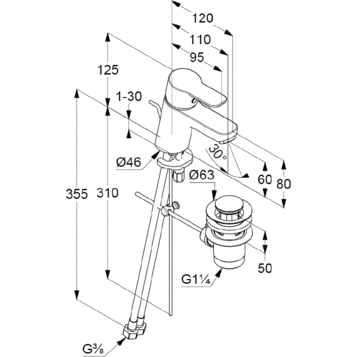 Смеситель KLUDI PURE&amp;EASY 373850565 для раковины на одно отверстие однорычажный с донным клапаном