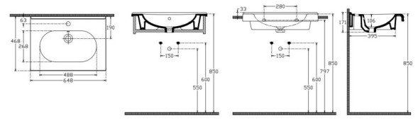 Раковина ISVEA Sentimenti накладная ШГВ 650*465*170 отверстия для смесителя 1 цвет белый 10SM50065