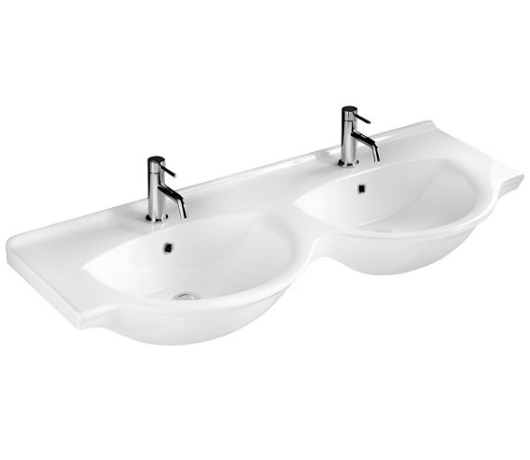 Раковина HATRIA SOPHIE Y0Q501 подвесная или на тумбу с двумя отверстием под два смесителя с переливом цвет белый