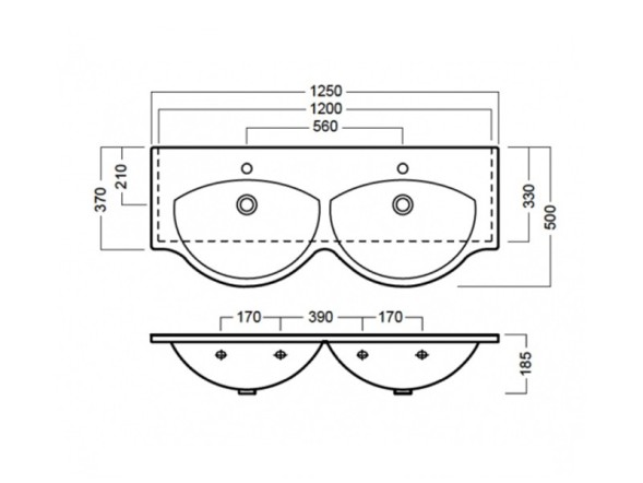 Раковина HATRIA SOPHIE Y0Q501 подвесная или на тумбу с двумя отверстием под два смесителя с переливом цвет белый