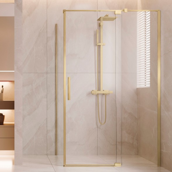Vincea Душевой уголок Экстенза (Extenza) VSR-4EX101110CLG, 1000/1100*1000, брашированное золото, стекло прозрачное