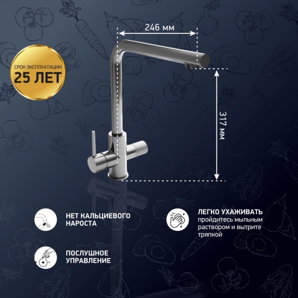 Paini PRCR6433VEB90 Смеситель для кухни Примавера с подводом для фильтра, хром
