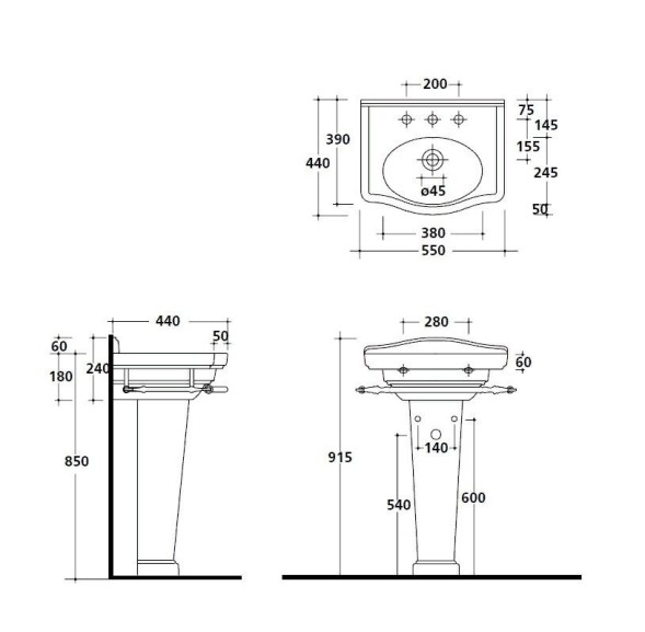 Раковина GALASSIA ETHOS 8431 подвесная с тремя отверстиями с переливом цвет белый глянцевый