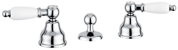 Emmevi Deco Ceramic, двухрычажный смеситель для биде на 3 отверстия, с донным клапаном, цвет хром 121034/CR