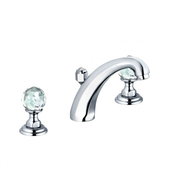 Смеситель KLUDI ADLON 5104305G5 для раковины на три отверстия двухвентильный высокий излив хрустальные рукоятки «Made with Swarovski® Elements»