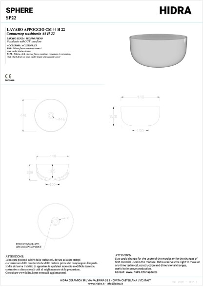Hidra Sphere, накладная круглая раковина Ø44х22h см, цвет черный матовый