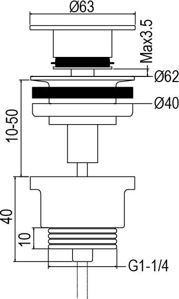 AQG, универсальный донный клапан click-clack, цвет никель сатин (PVD)