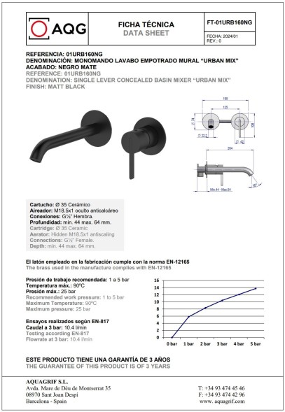 AQG Urban Two, встраиваемый в стену однорычажный смеситель для раковины, цвет черный матовый
