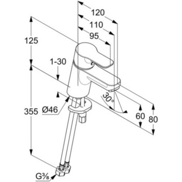 Смеситель KLUDI PURE&amp;EASY 373870565 для раковины на одно отверстие однорычажный без донного клапана