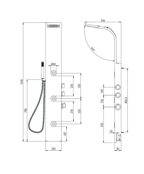 AQG NOIR , многофункциональная душевая панель с термостатом на 4 режима, цвет черный матовый