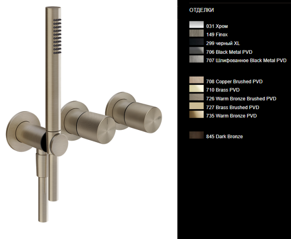 Gessi Смеситель для душа, Habito Bath Shower, DIAMANTATO, цвет Латунь матовая  70638#727
