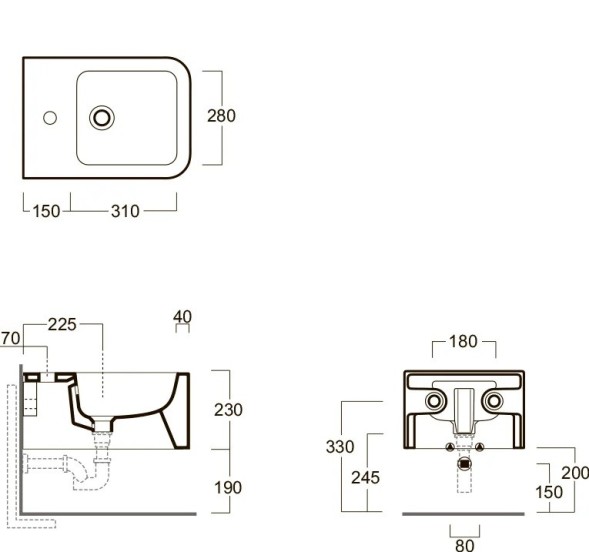 Биде SIMAS FLOW подвесное с одним отверстием цвет белый FL64/F85