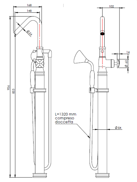 Nicolazzi Смеситель для ванны и душа Freestanding напольный S3441 OS 29P цвет латунь брашированная