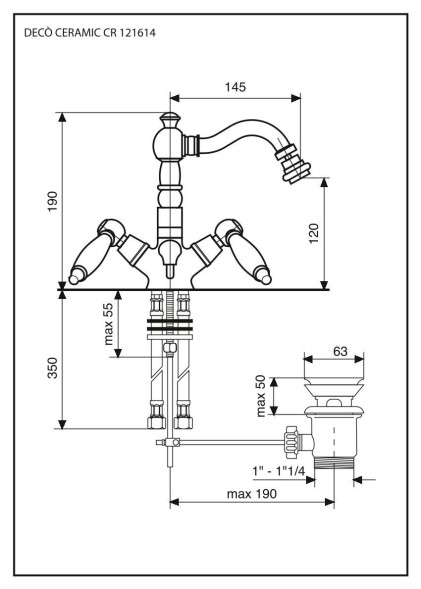 Emmevi Deco Ceramic, двухрычажный смеситель для биде с донным клапаном, цвет бронза 121614/BR