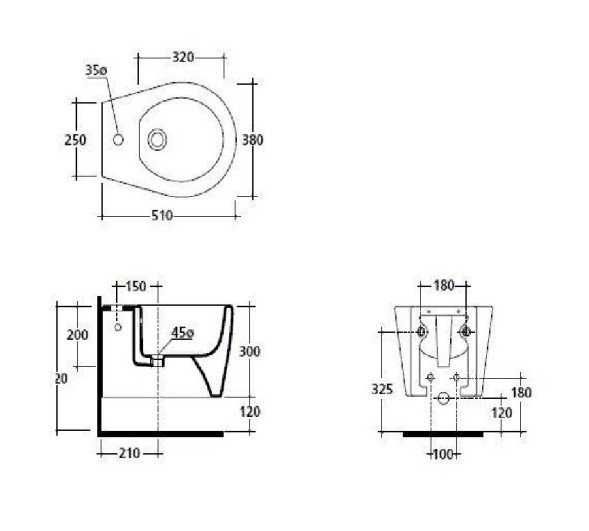 Биде GALASSIA xES 9906 MT подвесное с одним отверстием с крепежом цвет белый матовый