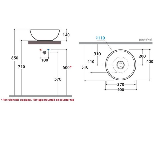 Раковина GLOBO LAVARREDO на столешницу без отверстий цвет белый LAT41BI