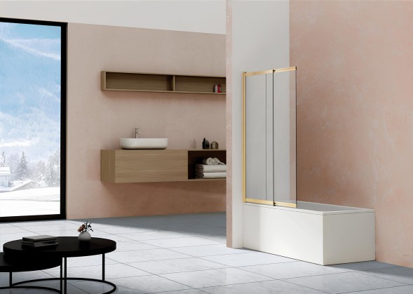 Vincea Душевая шторка на ванну VSB-1E100CLG, 1000*1450, брашированное золото, стекло прозрачное