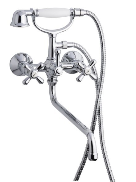Emmevi Deco Classic, смеситель с длинным изливом (25см) и ручным душем для ванной, цвет хром-золото 12011СМ25/CO