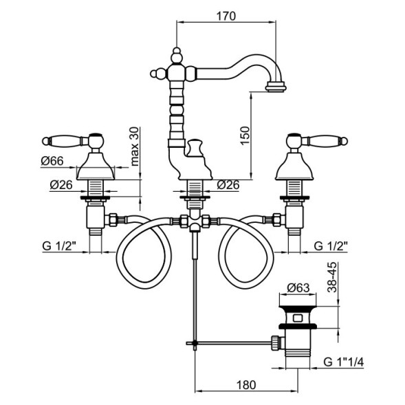 Смеситель для раковины Webert Dorian DO750202010. золото