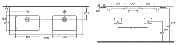 Раковина ISVEA SistemaT 121 см, 2 чаши цвет белый 10SL50121