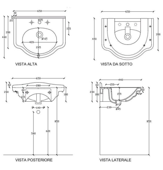 Раковина GALASSIA ETHOS 8432 подвесная с тремя отверстиями с переливом цвет белый глянцевый