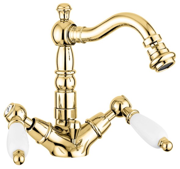 Emmevi Deco Ceramic, двухрычажный смеситель для биде с донным клапаном, цвет золото 121614/OR