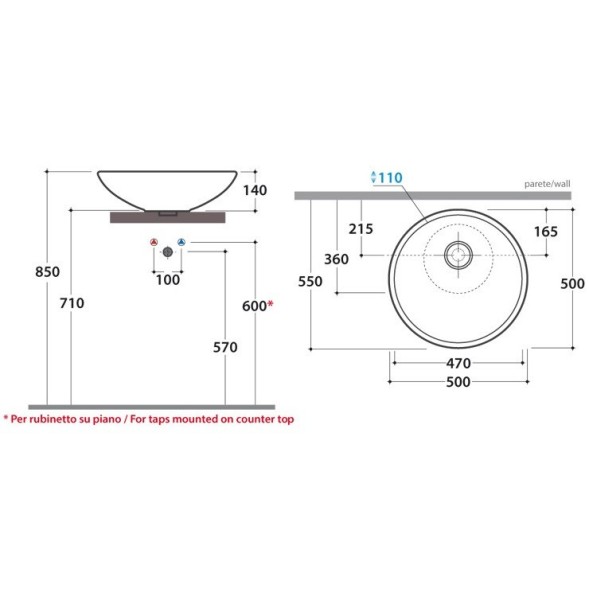 Раковина GLOBO LAVARREDO на столешницу без отверстий цвет белый LAT50BI