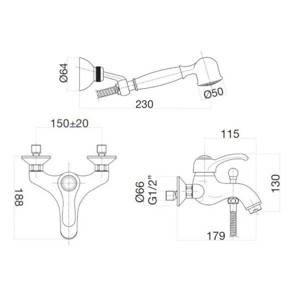Смеситель для ванны Webert Aurora AU850101060(153), медь