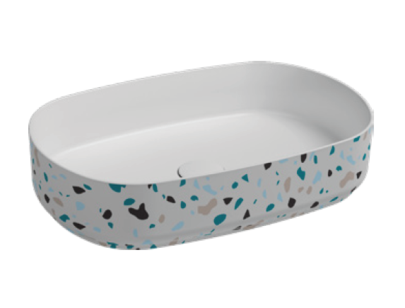 Раковина ISVEA Infinity накладная ШГВ 550*360*120 отверстия для смесителя отсутствуют цвет белый матовый Terrazzo 10NF65055-TRZ-2L