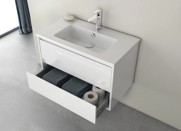 Тумба подвесная с раковиной ISVEA Pro 80 с двумя ящиками цвет белый 21MGS001080I