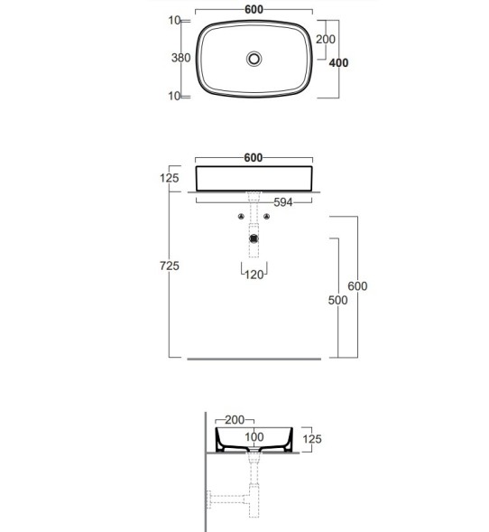 Раковина SIMAS FOLIO накладная без отверстий цвет белый FO04