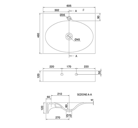 Раковина Scarabeo VEIL подвесная без перелива с одним отверстием цвет черный матовый 6102 49