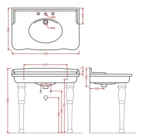 Раковина Hermitage под консоль с одним отверстием цвет белый  HEL0050100