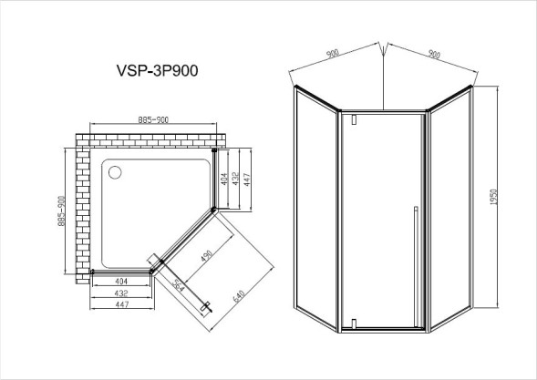 Vincea Душевой уголок Пента (Penta) VSP-3P900CLGM, 900*900, вороненая сталь, стекло прозрачное