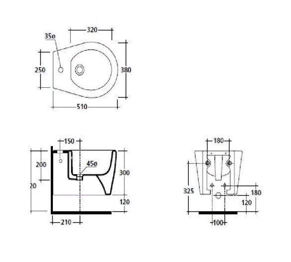 Биде GALASSIA xES 9906 NEMT подвесное с одним отверстием с крепежом цвет черный матоввый
