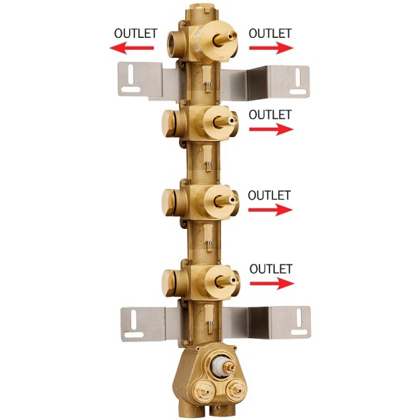 Встраиваемая часть Bossini Z030275000 для термостата для ванны и душа на 5 потребителей с переключением на 2 выхода и 3 вентилями