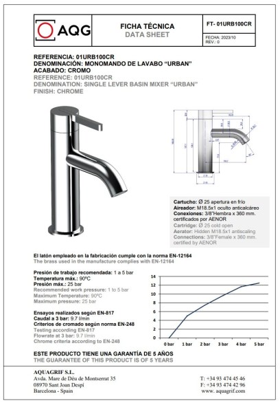 AQG Urban, однорычажный смеситель для раковины без донного клапана, цвет хром