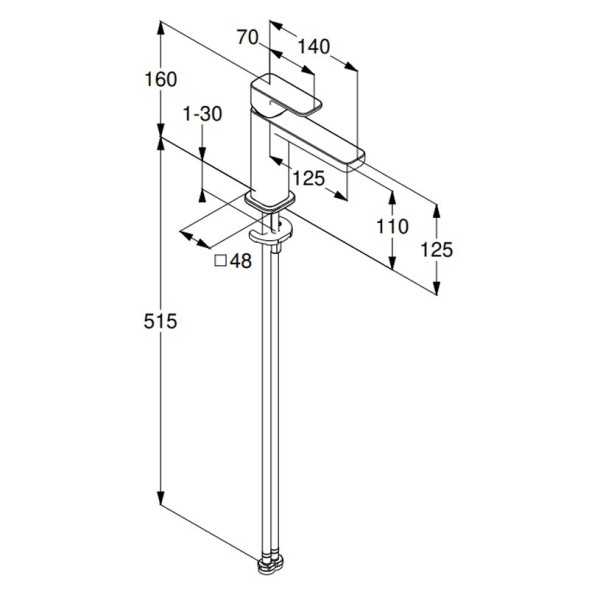 Смеситель KLUDI RENON 42282N075 для раковины на одно отверстие однорычажный без донного клапана