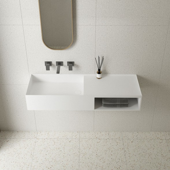 Vincea Раковина Солид Серфейс (Solid Surface)  VWB-6S112MW, 1200*400*200, подвесная, цвет белый матовый