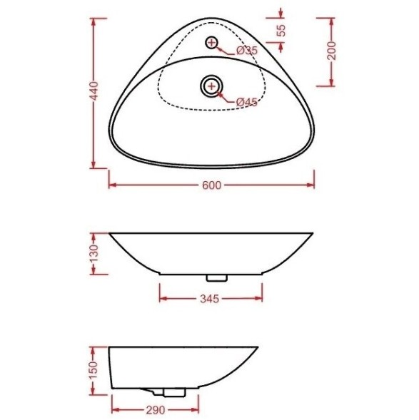 Раковина Artceram Plettro накладная с одним отверстием перелив есть  цвет белый PTL001 01 00