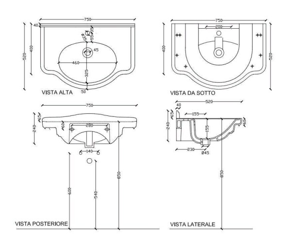 Раковина GALASSIA ETHOS 8433M NE подвесная с одним отверстием с переливом цвет черный глянцевый