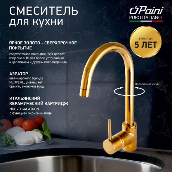 Paini Смеситель для кухни Cox 78OT572, золото, золото (OT)