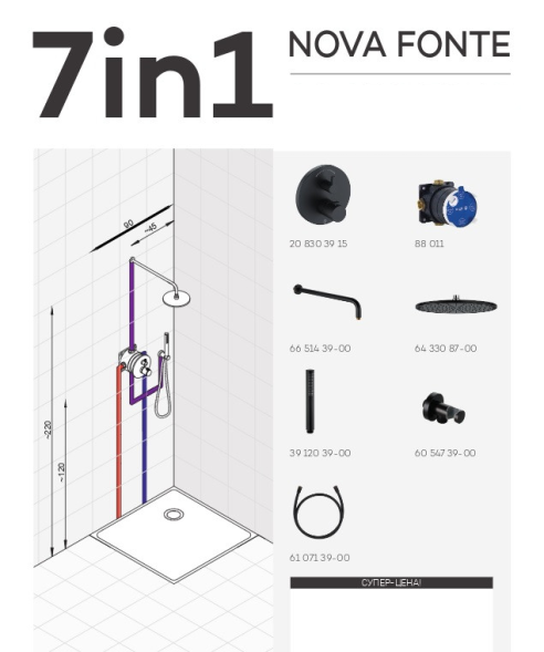 KLUDI NOVA FONTE Black, душевой комплект с термостатом для душа, арт. 208313915