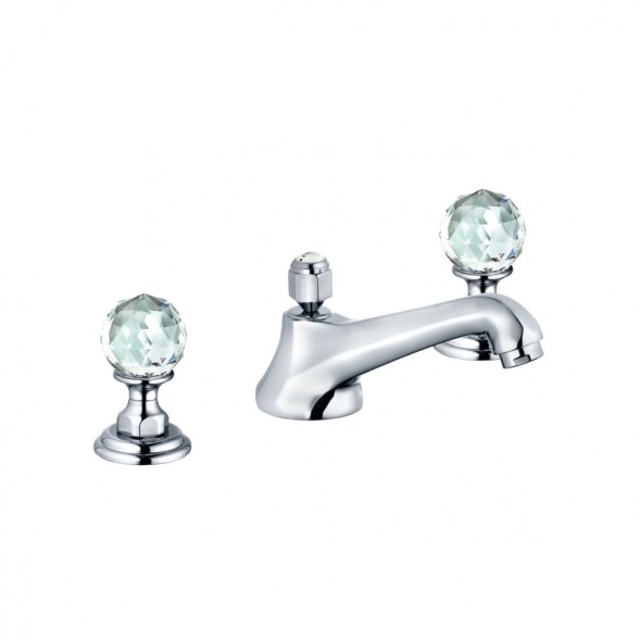 Смеситель KLUDI ADLON 5104605G5 для раковины на три отверстия двухвентильный хрустальные рукоятки «Made with Swarovski® Elements»