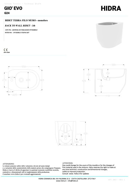 Hidra Gio, напольное биде c крепежом, 55x36,5x42h см, цвет белый матовый